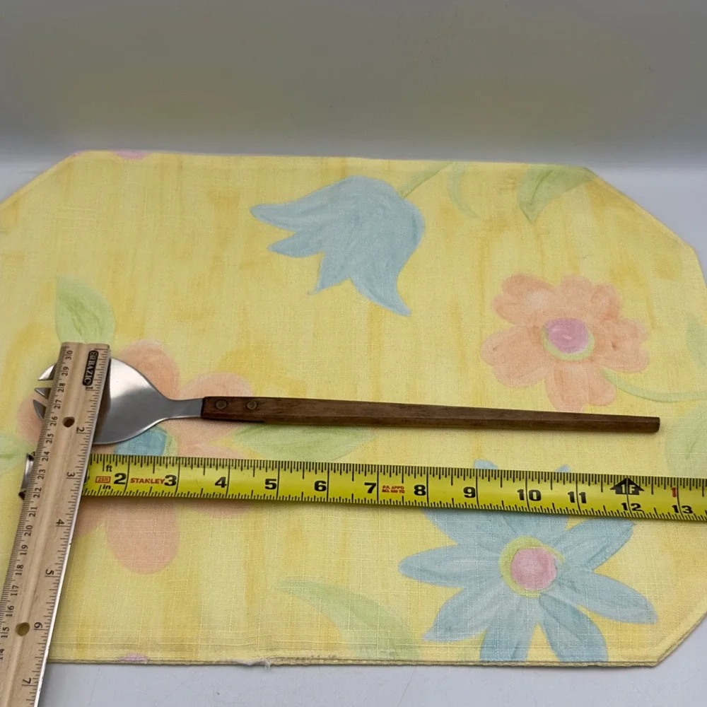 Vintage Mid Century‎ Salad Fork Stainless Steel Wood Handle Japan MCM 13 inch